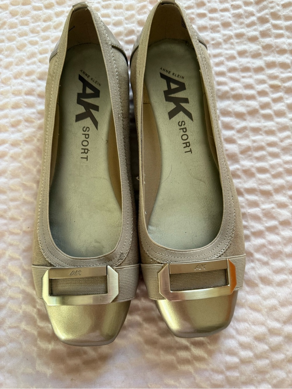 Anne Klein Metallic Gold and Beige Ballet Flats